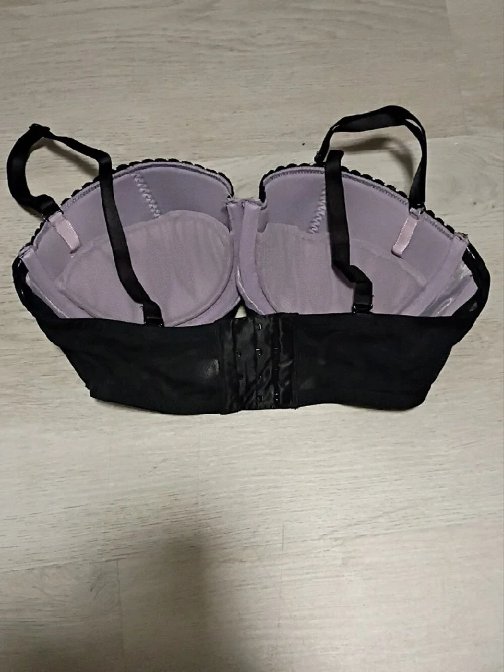 Adore Me Black Lace Balconette Bra with Lavender Lining
